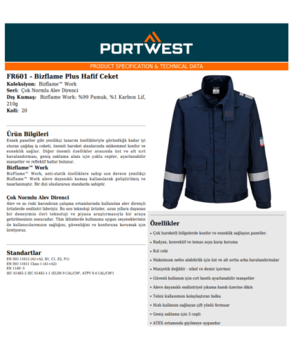 Portwest FR601 Bizflame Plus Hafif Ceket